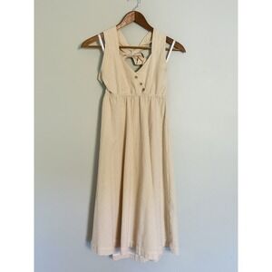 Tulle 100% Cotton Textured Boho Striped Halter Fit N Flare Midi‎ Dress Size M.